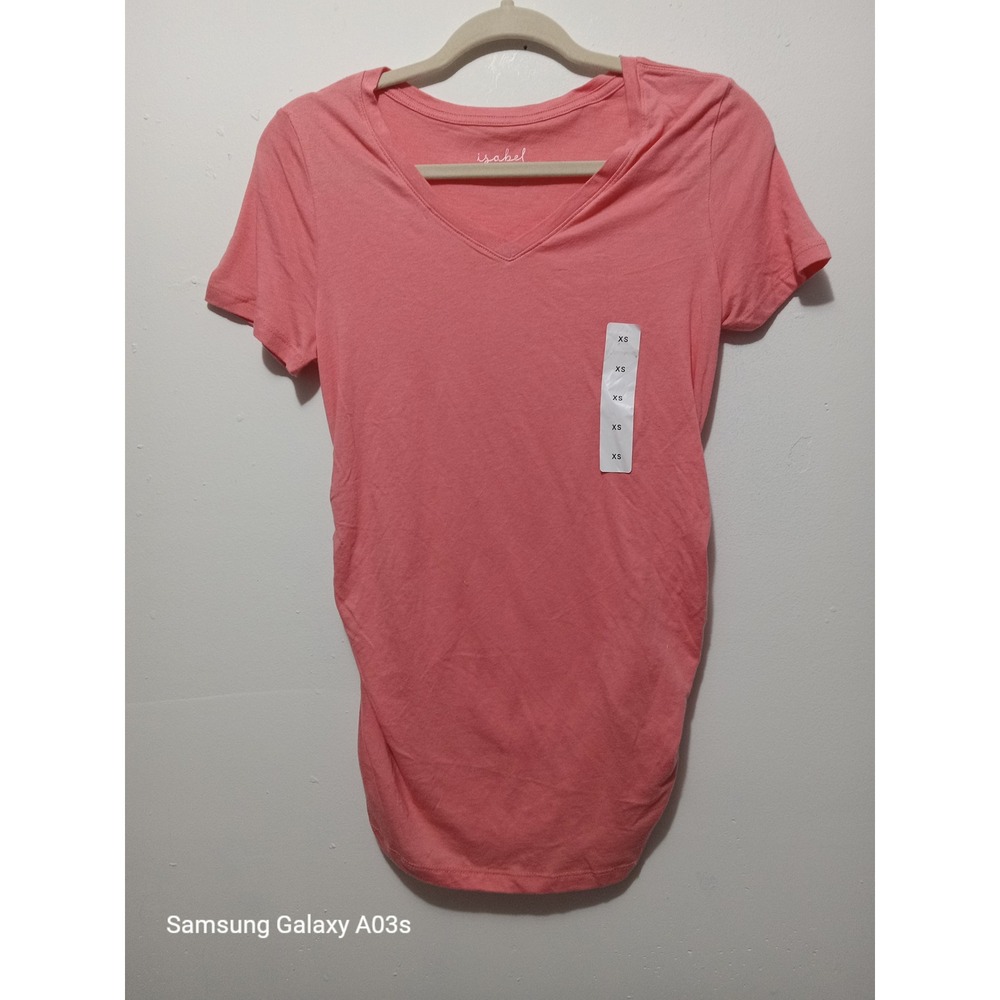 2/$10 Isabel Maternity V-Neck T-Shirt Ruched Sides Extra Small XS